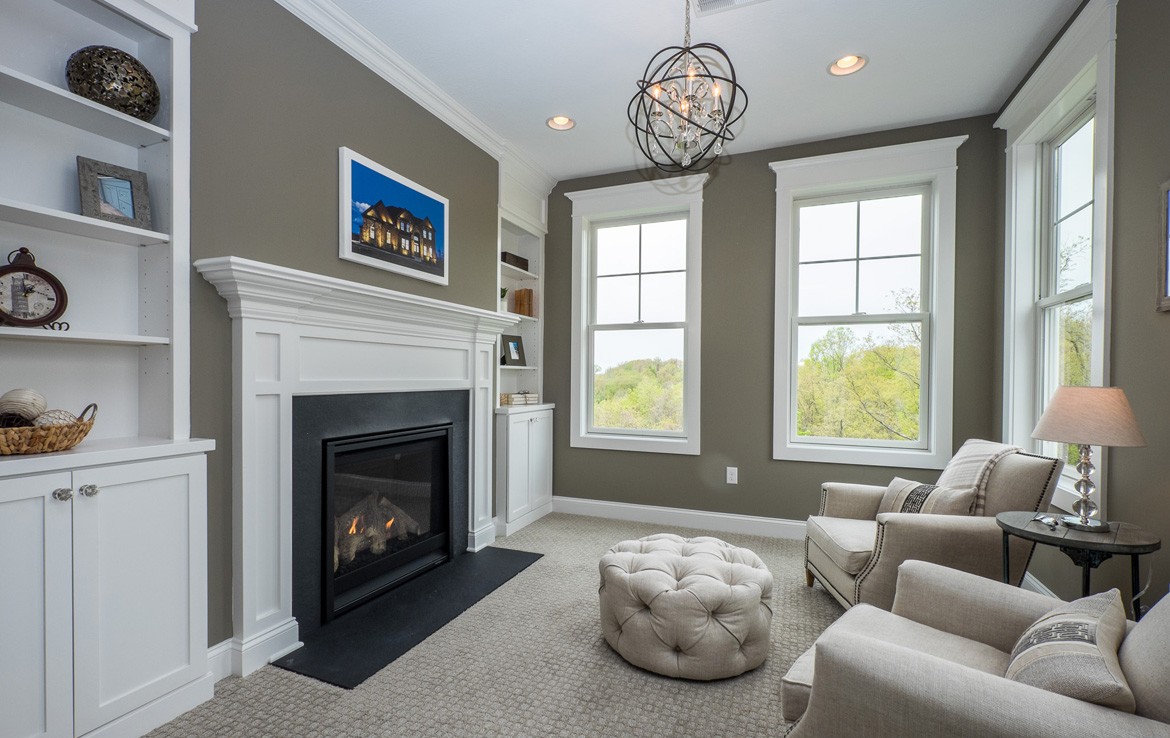 cambridge luxury home master bedroom fireplace – Infinity Custom Homes