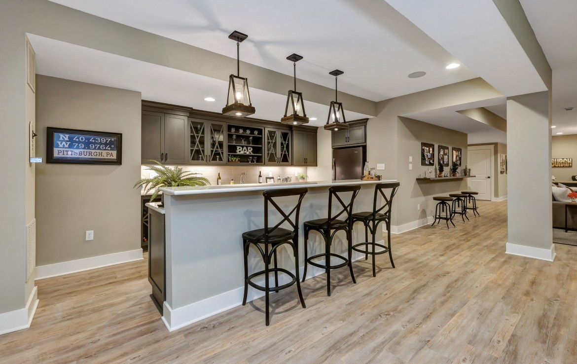 Austin Model Home at Forest Edge, Cranberry, PA, Basement Bar – Infinity Custom Homes