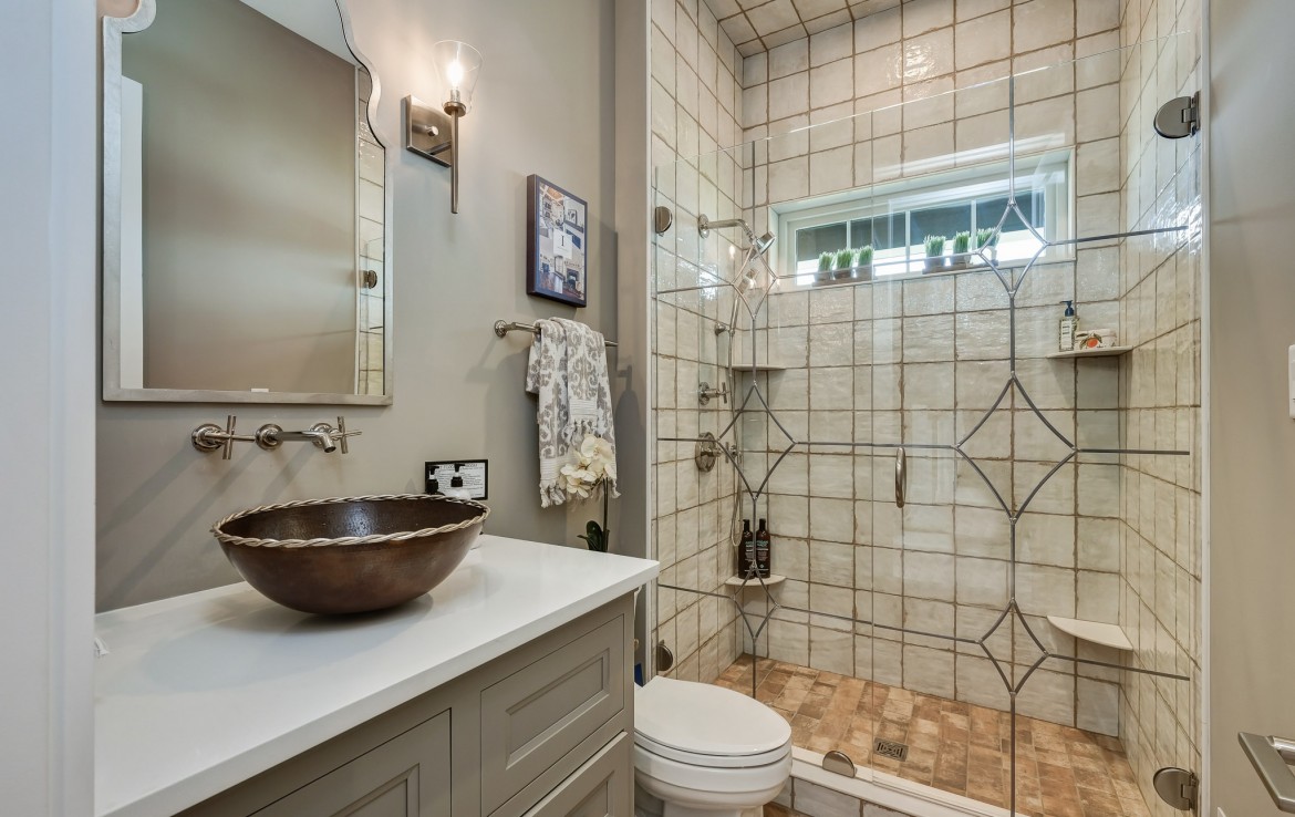 Nantucket Model Home, tudor style luxury home, bathroom– Infinity Cust