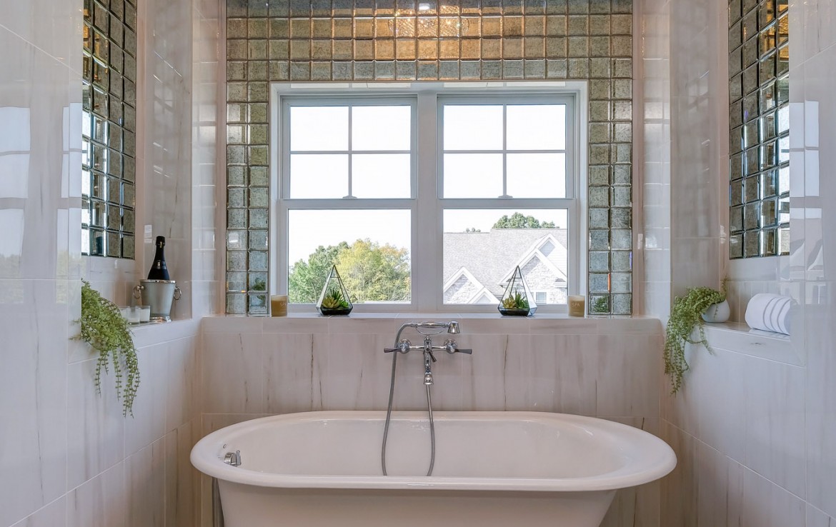 Nantucket Model Home, tudor style luxury home, master bathroom bath – Infinity Custom Homes