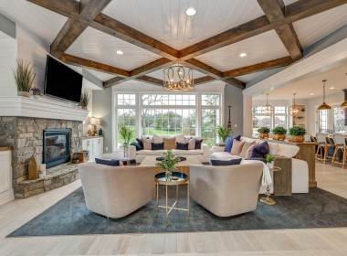 Portland Model Home, beach style luxury home in Mars PA, farmhouse style living room – Infinity Custom Homes