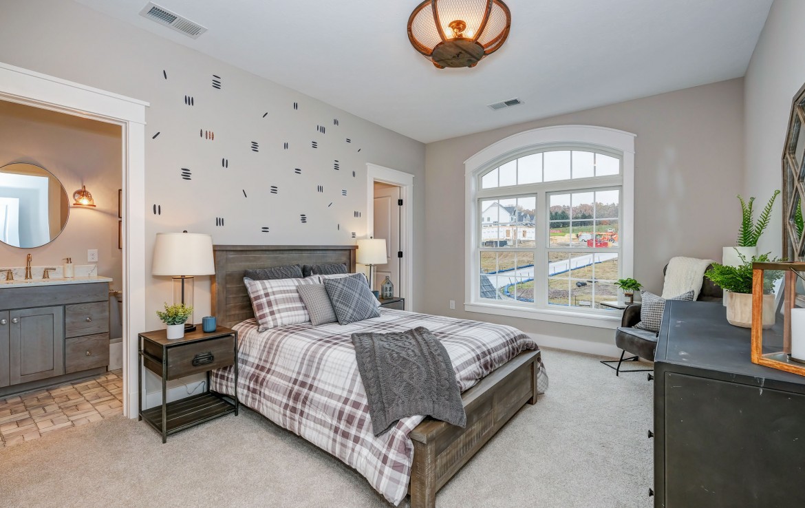 Portland Model Home, beach style luxury home in Mars PA, bedroom – Infinity Custom Homes