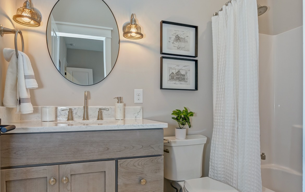 Portland Model Home, beach style luxury home in Mars PA, bathroom – Infinity Custom Homes
