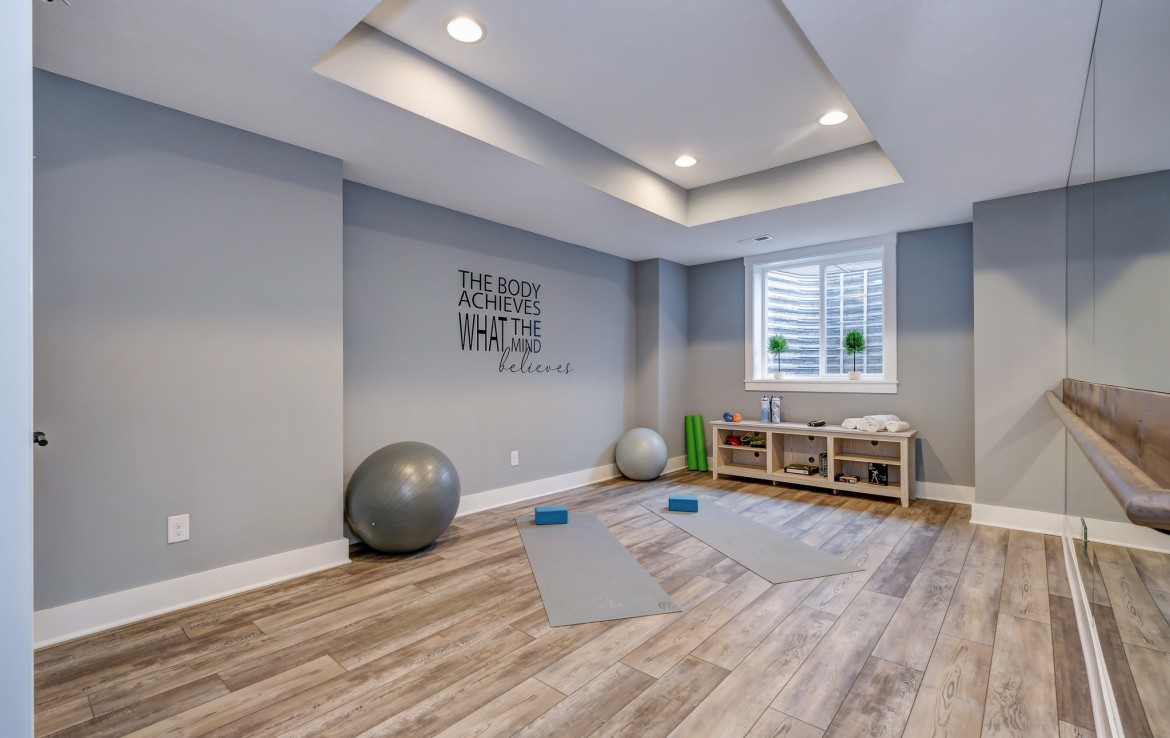 Portland Model Home, beach style luxury home in Mars PA, exercise room – Infinity Custom Homes