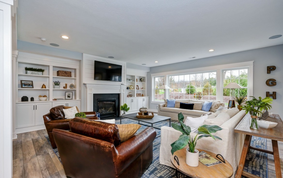Portland Model Home, beach style luxury home in Mars PA, basement lounge – Infinity Custom Homes
