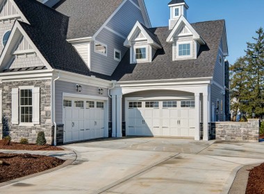 Portland Model Home, beach style luxury home in Mars PA, front view garage detail – Infinity Custom Homes