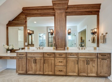 Portland floorplan, luxury single family home in Pittsburgh, PA, master bath rustic cabinets – Infinity Custom Homes