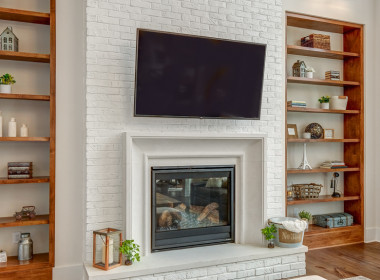 Cambridge Model, Laurel Pointe – Living Room Fireplace